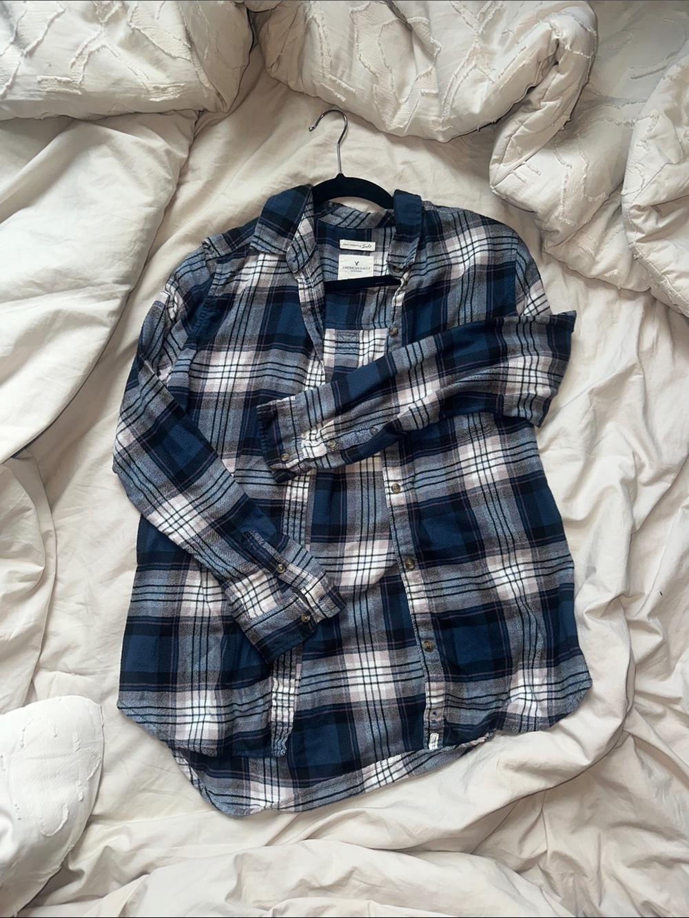 Boyfriend fit Blue Plaid Button-Down Shirt